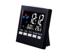 Mazurr Thermomètre numérique Multi-Usage Hygromètre Affichage LCD coloré Horloge météo Prévisions Alarme Contrôle Vocal Fonction de rétroéclairage (Couleur: Noir)