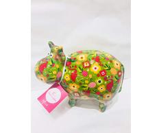 Pomme Pidou, Tirelire Vache Bella Verte Motifs Fleurs et Flamants