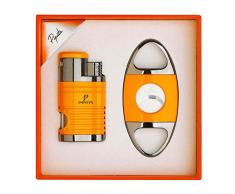 PIPITA Portable Ensemble daccessoires de cigares Costume Jet Flamme Butane Rechargeable Cigare Torche Briquets Coupeur de Cigare Coupe-Cigare (Non Gaz Inclus)