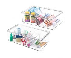 mDesign boîte de Rangement avec 5 Compartiments (Lot de 2) – boîte à Pharmacie empilable avec Couvercle – boîte médicament en Plastique sans BPA pour Le Rangement des vitamines – Transparent