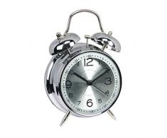 ALEENFOON 4 Métal Jumelle Cloche Alarme Horloge Chevet Facile RéGlage Bruyant Batterie Opéré Voyage Quartz Réveil Mécanique Réveil pour Les Enfants (Argent)