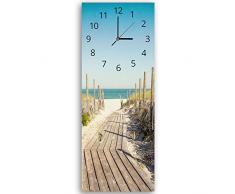Feeby. Horloge Murale avec Crochet, Multicolore, Tableau Horloge Déco Panel, 25x60 cm, Passage, Sentier, Plage, Eau, MER, Vue, Nature, Marron, Bleu