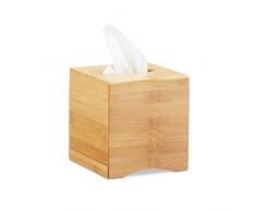 Relaxdays Distributeur à mouchoirs carré boîte lingette maquillage tissu bois bambou HxlxP: 15,5 x 14,5 x 14,5 cm, nature