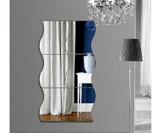 Lot de 6 autocollants muraux effet miroir ondulés 3D pour la maison, le salon, la chambre à coucher, le canapé, la télévision, plastique, Argenté., Large (25x30 cm)