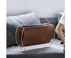 MM-CDZ Porte-revues Métal-Cuir Range-revues,pour Sofa Corner Chevet étagère Stockage Panier Brochure Fichier Dossier Journal Organisateur Stand-Brown Rond