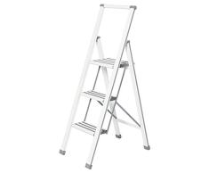WENKO Escabeau Pliant Design en blanc - 3 Marches, RevÃªtu daluminium, 44 x 127 x 5.5 cm, Blanc