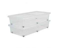 Iris Ohyama, lot de 2 boîtes de rangement sous lit avec couvercle - Modular Clear Box - MCB-UB, plastique, transparent, 35 L, 80 x 40 x 16 cm