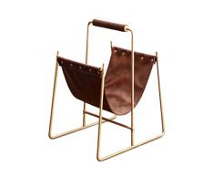 JJ-SFC Cuir PU Range-revues Métal étagère,Position Libre Comptoir Stockage Stand Organisateur Industrielle Vintage Décoration à La Maison avec Poignée-40x30x50cm(16x12x20)