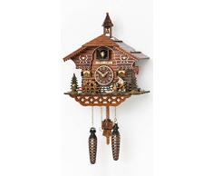 Pendule à coucou à quartz Maison de la Forêt-Noire avec bûcheron et roue de moulin mobile, avec musique, piles incluses TU 4217 QM