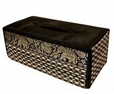 CCCollections à mouchoirs, Boîte Cache Boîte Fait en Roseau Osier. Produit ECO, fabriqué en matériaux durables avec Bordure de en Soie avec Motif déléphant en Profil sur Le coté de la boîte. (Noir)