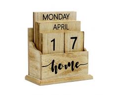 Calendrier perpétuel vintage en bois | Calendrier de bureau éternel élégant | Lift n ’Flip Block Design | Parfait pour la maison ou le bureau | M&W (Bois)