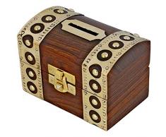 Shalinindia Tirelire Design Coffre Fort - Boite en Bois pour économiser largent - Ouverture/Fermeture Facile