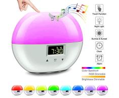 Réveil Lumineux, LACYIE Lampe de Réveil avec Simulateur dAube et Crépuscule Lampe de Chevet Eveil Lumière avec 9 Couleurs dambiance Lumière 8 Sons Naturels pour Bébé Enfant Adult Chambre