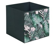 IDIMEX Lot de 2 tiroirs en Tissu Vert Jungle boîte de Rangement Ouverte avec poignée dim 30 x 30 x 30 cm, idéal pour Cube de Rangement bac Pliable avec déco végétal Palmiers et Strass argenté