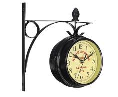 Horloge Murale Décorative Vintage à Double Face Horloge Murale de Gare Style Antique Pendule Murale Horloge en métal,Noir