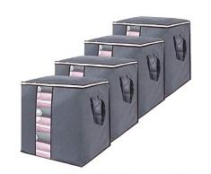 GoMaihe Sac de Rangement Vetement Lot de 4, Grande Non-Tissé Sac Boite Tissu de Rangement sous Lit épais Pliables Sac avec Poignée pour Housse Couette Vêtements Édredons Couvertures Oreillers Jouets