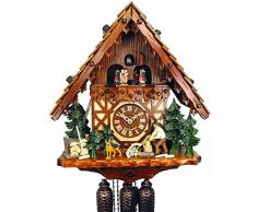 Orig. Noir réseau de forêts Horloge Coucou (certifié), 8 jours, mécanique, Musique, danseurs, 40 cm, garantie 5 ans, maison à colombages avec hachoir en bois Forêt Noire