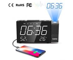 Cadrim Radio Réveil à Projection, Horloges à Projection de lHeure et Température FM avec Double Alarmes,Numérique USB, Fonction Snooze, 12/24h