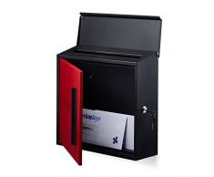 Relaxdays Boîte aux lettres murale moderne en acier bicolore design HxlxP: 33 x 35 x 12,5 cm fente porte DIN-A4, noir-rouge