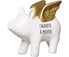 Les Vilaines Filles 38-VF-032 Tirelire Cochon licorne Cagnotte à mojitos Blanc et doré Porcelaine H15 x 9,5 x 16,5 cm