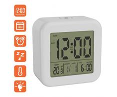 bonVIVO Digi Morning Réveil Numérique Cube, Réveil Digital avec Ecran LCD Heure, Date, Température, Petite Horloge Digitale avec 3 Alarmes & Snooze, Idéal comme Réveil De Voyage Ou De Chevet - Blanc