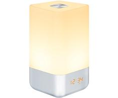 HogarTech - Réveil lumineux tactile avec simulateur d’aube, 5 sons naturels, plusieurs modes déclairage, rechargeable par USB