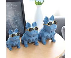 DishyKooker Maison Lunettes Chien Tirelire Boîte Résine Chien Figurine Argent Organisateur Bleu Petite Taille: 14X9.5X15cm