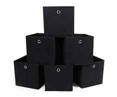SONGMICS Lot de 6 Boîtes Tiroirs en Tissu Cube de Rangement Pliable Coffre pour Linge, Jouets, Vêtement 30 x 30 x 30 cm Noir RFB02H-3