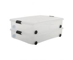 Iris Ohyama, lot de 2 boÃ®tes de rangement sous lit - Under Bed Box - CS-U800, plastique, transparent, 50 L, 75 x 56 x 15,7 cm