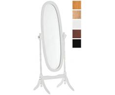 CLP Miroir sur Pieds Cora Oval avec Cadre en Bois I Miroir Inclinable I Miroir De Chambre/Couloir/Salle de Bain Blanc