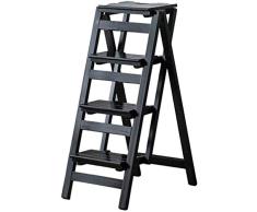 XITER Marchepieds Pliant Escabeau 2/3 / 4 marches Large Bande de roulement en Bois Noir Léger et Pliable for Enfant Adulte for la bibliothèque Loft Cuisine Décoration - Capacité 150 kg