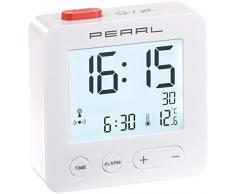 Pearl Réveil de Voyage sans Fil avec thermomètre et écran Lumineux (réveil numérique), en Plastique, Blanc, 6,6 x 6,6 x 2,1 cm
