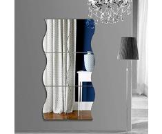 Lesai Miroir Murale adhesif,6pcs Argenté Miroir Autocollant Mural,Forme en Plastique Ondulé Mur en Plastique DIY Decal Miroir pour La Décoration De Surface Bureau À La Maison (Argent, 30 x 25cm)