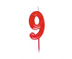 Dekora-345180 Bougie dAnniversaire Traditionnelle Numéro 9 345180, Rouge