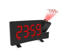 WSDSYZD Pendules et horloges Projection réveil Affichage numérique au Plafond Radio Batterie de Sauvegarde Mur Temps Projection