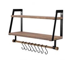 Vencipo Étagère Murale Bois pour Rangement Salle de Bains avec Porte Serviette, Etagere Murale pour Rangement Cuisine avec 8 Crochets Amovibles, Décoration Murale au Salon Chambre ou Bureau.