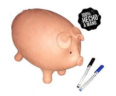 Enowdo Tirelire Cochon Grand 30 x 20 x 20 cm 100% Artisanal, fabriquée en Espagne, avec Argile, Barre de Cuisine, céramique pour économiser de largent sans Ouverture, Cochon géant XXL + 2 feutres