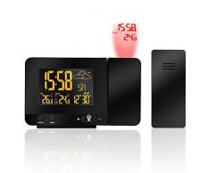 Réveil avec Projection, Protmex PT3531B Horloge dalarme de Projection numérique avec la Station météorologique de température, Thermomètre intérieur/extérieur, Affichage à Cristaux liquides réglable