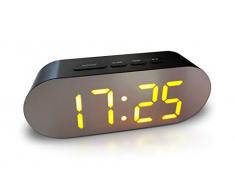 Travelwey Reveil Matin Digital – Alimentation Secteur, Affichage Numérique, Horloge Digitale Simple à Utiliser, Reveil Lumineux de Chevet, Fonction Snooze, Pas de Tic-Tac, 2 Ports USB, Noir