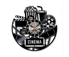 Cinéma Thème Horloge Murale Design Moderne Décoratif Salon Horloges Vintage Style Rétro Disque Vinyle Record Wall Watch Art Décor À La Maison Avec Led Lumière 12 Pouce