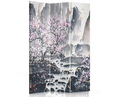 Feeby Frames Paravent déco Impression 1 Face 3 pans Cerisier Rose 110x150 cm