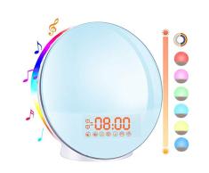 Lampe Radio Réveil Lumière Douceur LED Simulateur daube Bawoo Horloge Lampe de Chevet Avec 2 Alarmes 8 Sons 20 Luminosités Pour Bébé Chambre