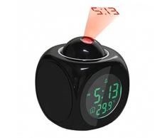 Gloryhonor - Réveil multifonction - Ecran LCD - Projection de lheure - Affichage de la température - Réveil parlant, ABS, Noir , 10cm x 8.2cm x 8.2cm