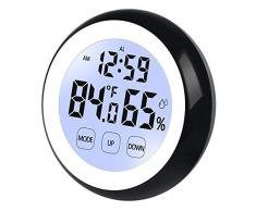 PINGHE Réveil Numérique, Horloge de Voyage avec Température, Affichage LED Dhumidité, écran Tactile, Rétro-éclairage, Aimants, Non Tic-tac (Noir)