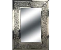 Miroir rectangulaire argent marocain avec insert de martelage - L70 W50 cm