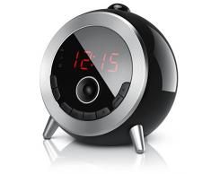 Brandson - Réveil avec Radio FM - Radio-Réveil à Projection 180 degrés Rotatif - Radio-Horloge - Retro réveil numérique - Grand Écran - Luminosité Réglable - Noir