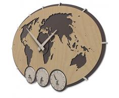 Calleadesign - Horloge Murale Greenwich avec fuseaux horaires, Noyer Clair