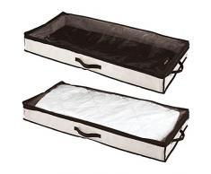 mDesign rangement sous lit (lot de 2) – boite de rangement avec couvercle transparent pour vêtements, literie, chaussures – tiroir sous lit à labris de la poussière – couleur crème/marron foncé
