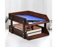 XX&HOLDER Empilage Plateaux De Lettres Office Présentoir,2-Animal Cuir Range-revues Parfait Stockage Organisation pour Le Bureau école Accueil-brun1