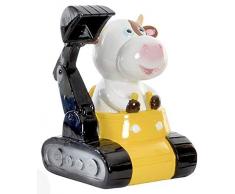 AVENUELAFAYETTE Tirelire Enfant rigolote Vache ou Chien sur tractopelle - Grue (Vache - Grue Jaune)
